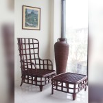Himalayan cane high back winged Chair with Ottoman (Rose wood)